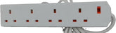 White power strip with multiple sockets on a white background